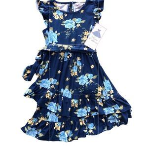 NWT KIDS Rare Edition Navy Blue Light Blue Roses & Yellow Flowers Size: 7